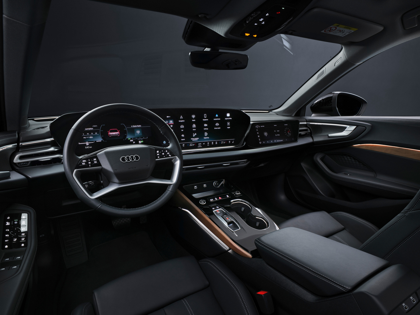 Черный кожаный салон автомобиля Audi A5 Avant TFSI quattro S line 2024 года