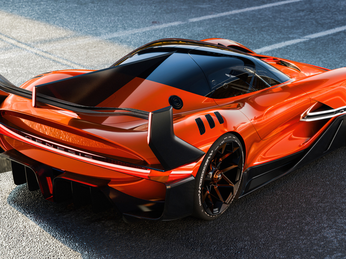 Вид сзади на спортивный автомобиль Genesis X Gran Racer VGT Concept 2024  года