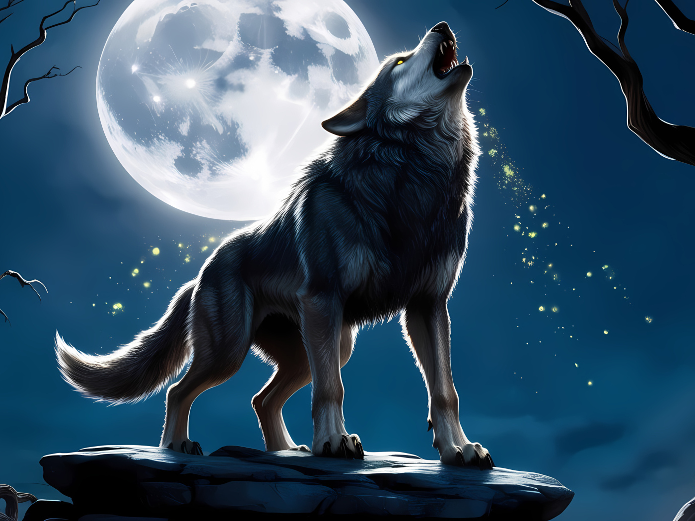 Нарисованный волк воет на луну