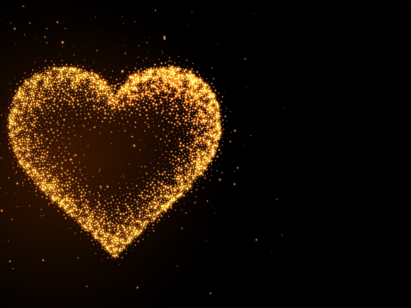 Яркое золотое сердце на черном фоне