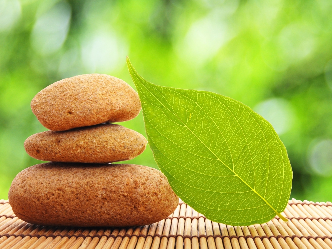 Пирамида из камней с зеленым листом 