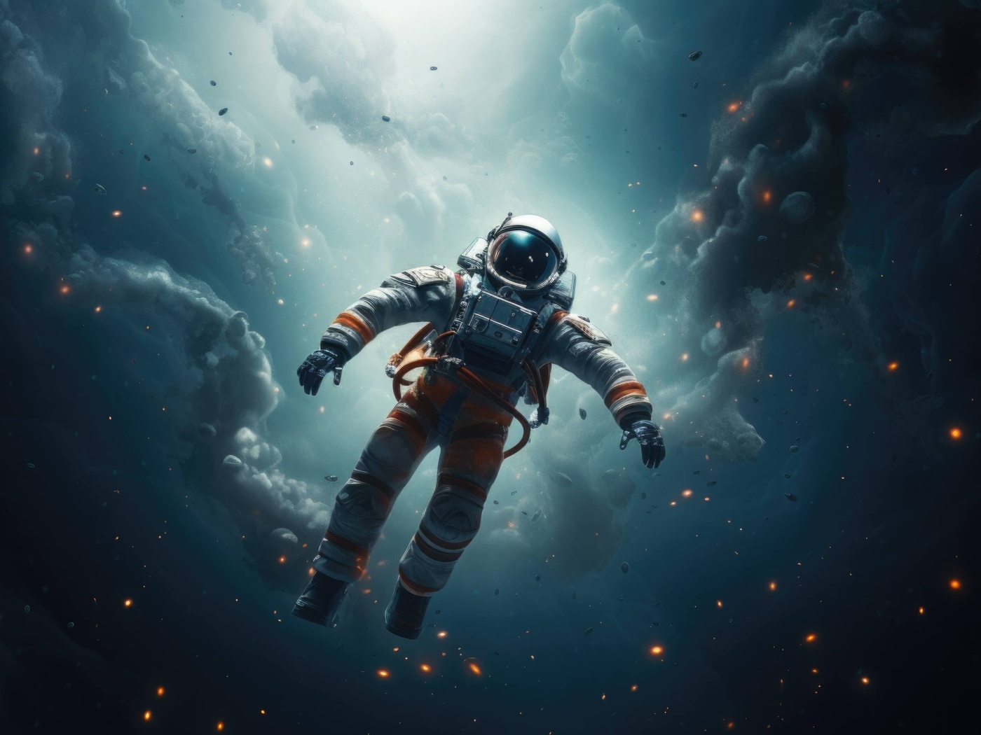 Астронавт летает в открытом космосе