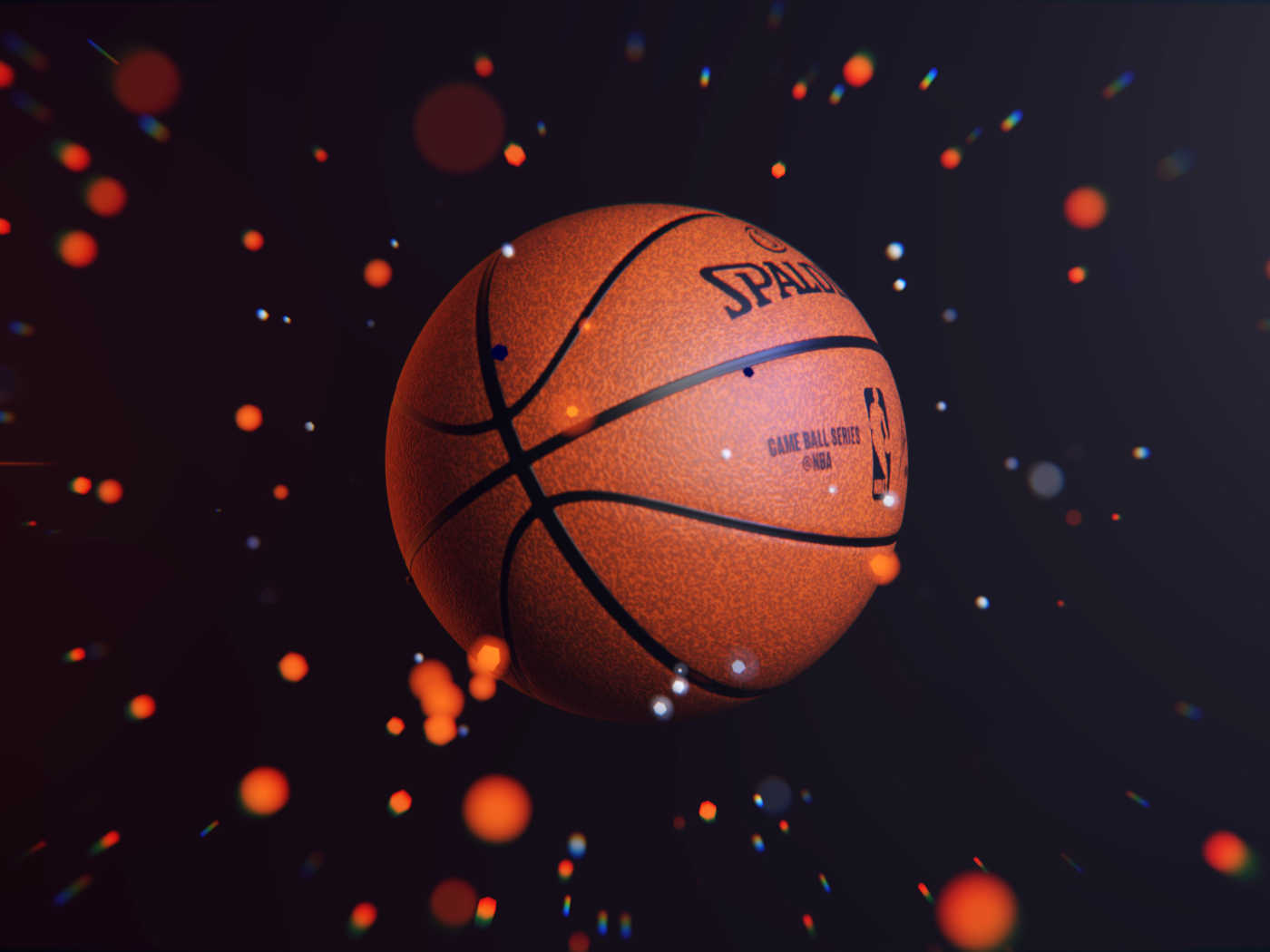Баскетбольный мяч в воздухе с искрами