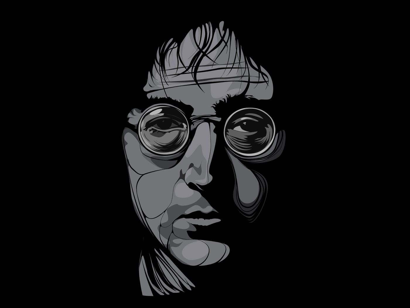 Нарисованный Джон Леннон на черном фоне