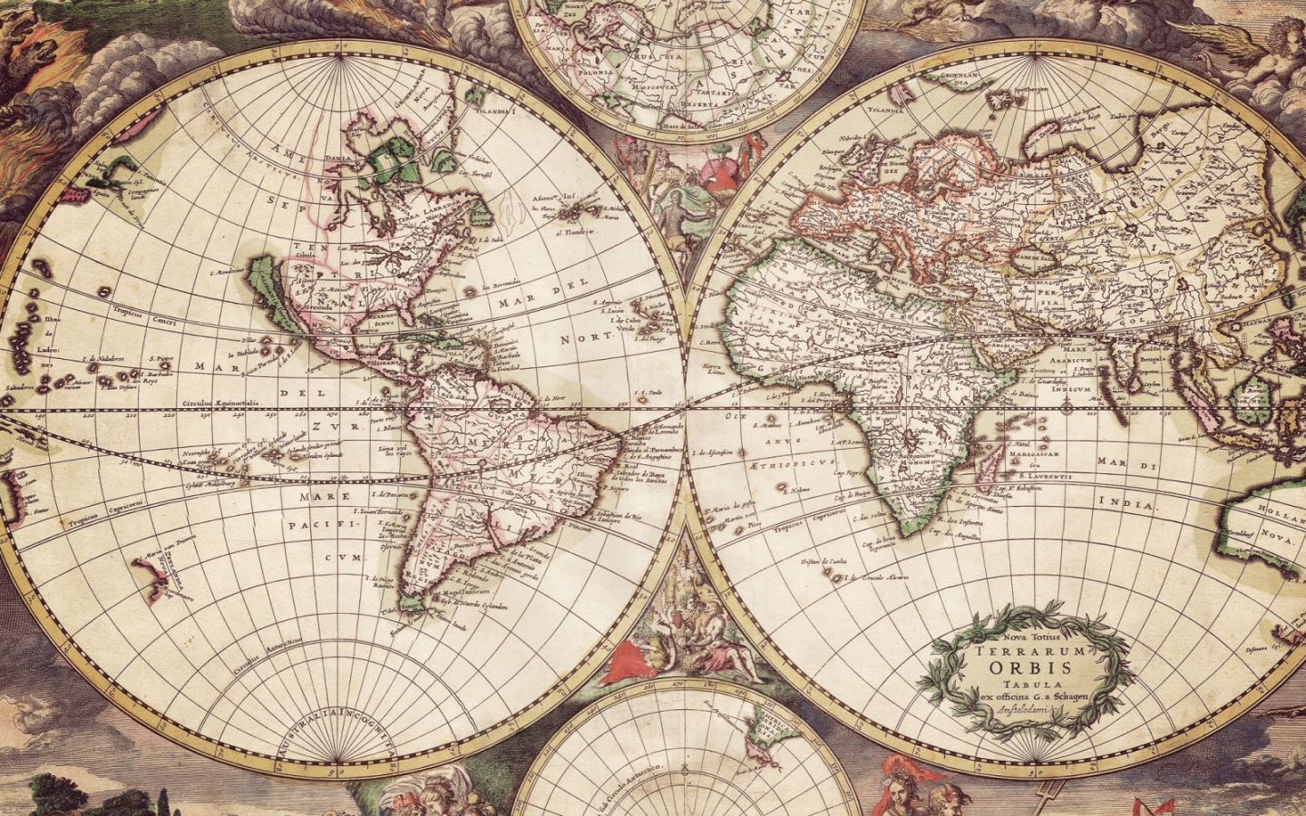 Карта Мира с гравюрами