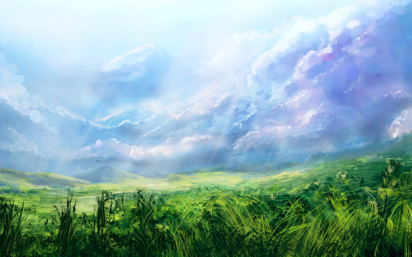 Голубое небо над лугами