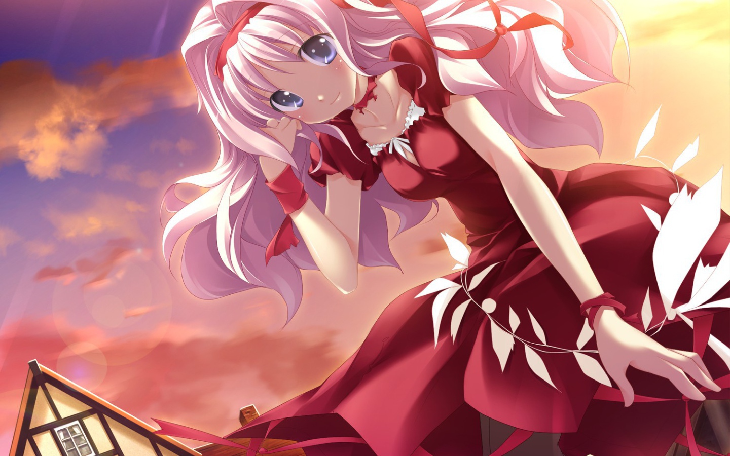 Аниме девушка в красном платье