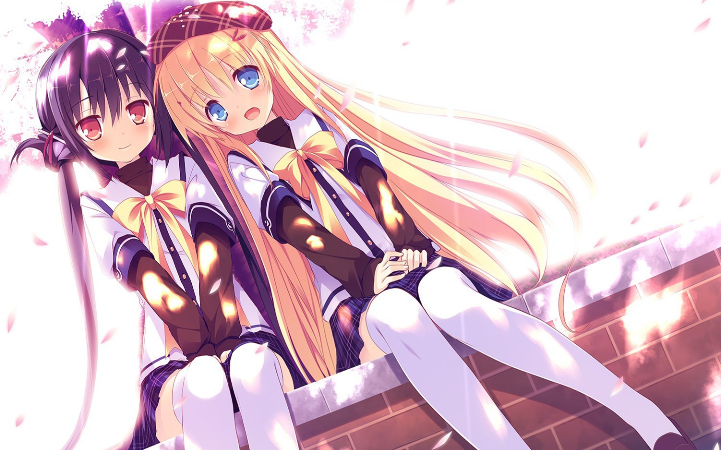 Аниме девочки сидят на бордюре