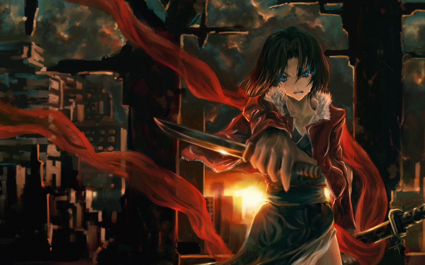 Рисунок девушки с кинжалом