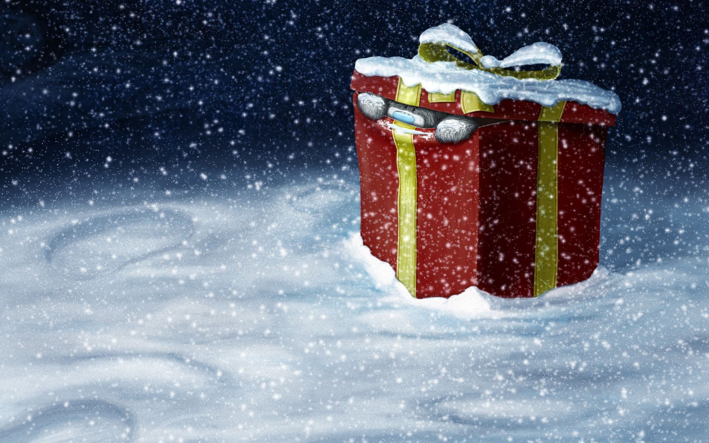 Медведь лезет из подарочной коробки на рождество