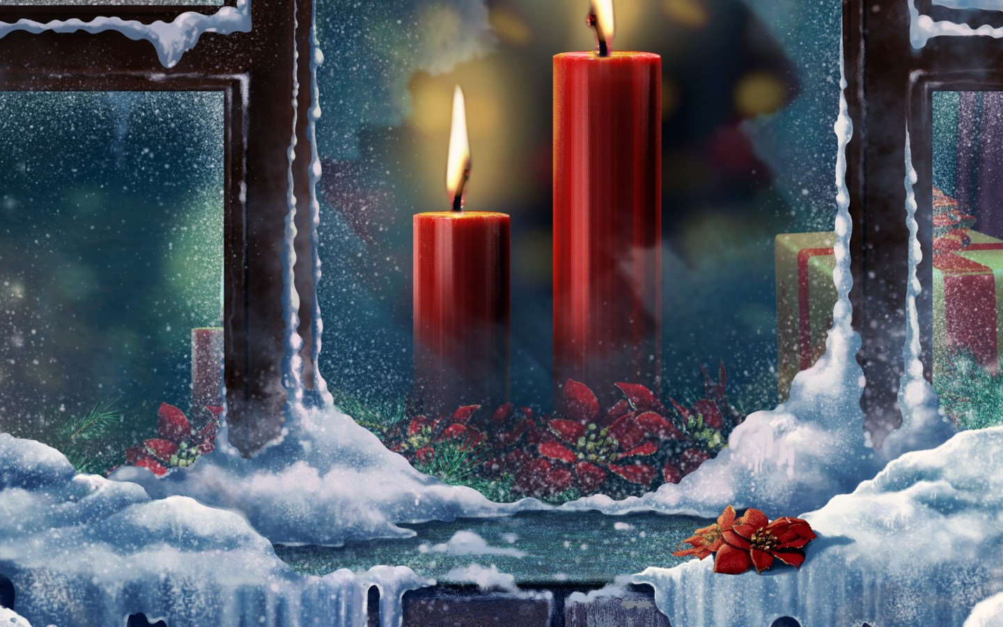Горящие свечи за окном на рождество