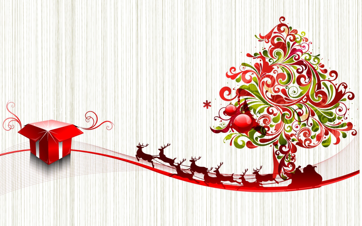 Красно-зелёная ёлка с оленями на светлом фоне на рождество