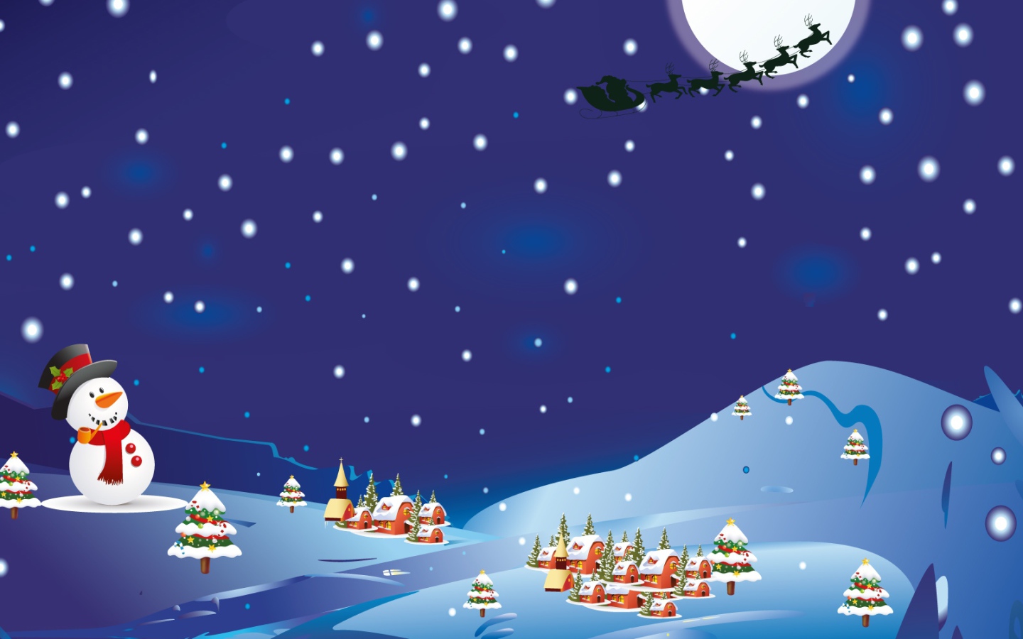 Снеговик смотрит на упряжку с оленями на рождество