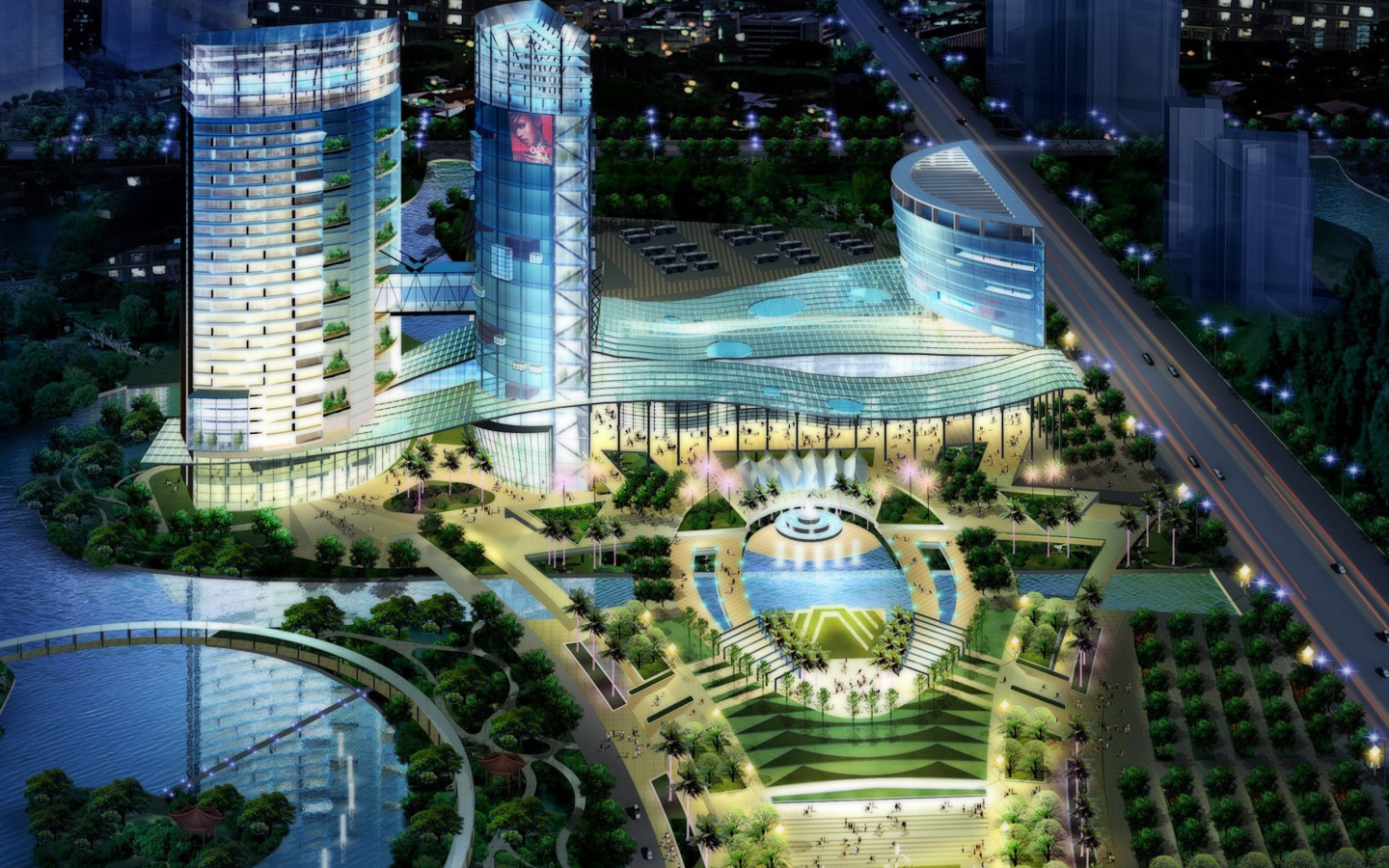 Архитектурный ансамбль с небоскребом