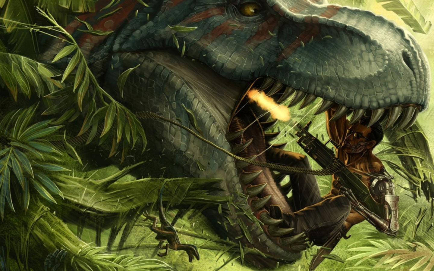 Киборг убивает динозавра