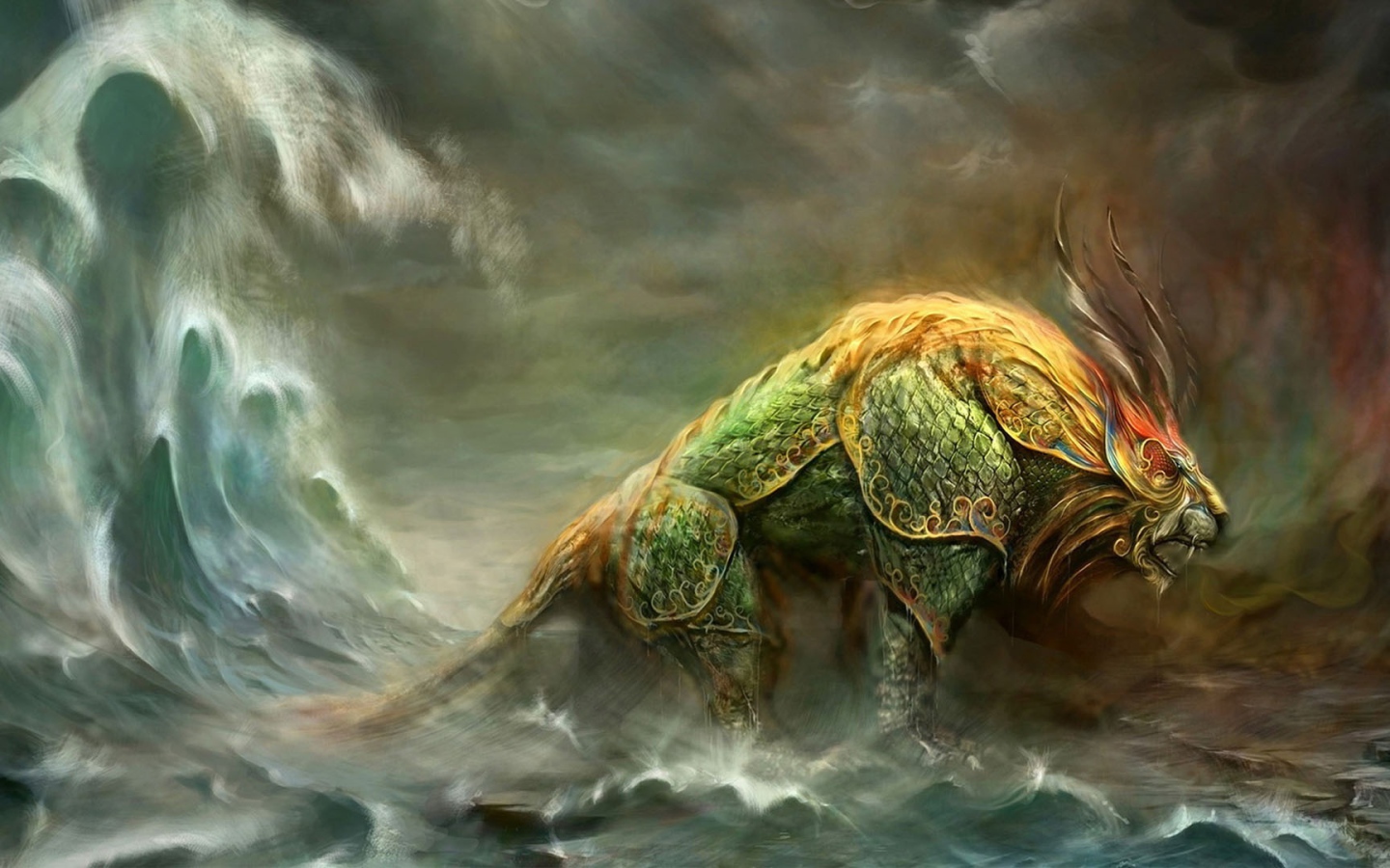 Фантазия Чудовище выходит из воды