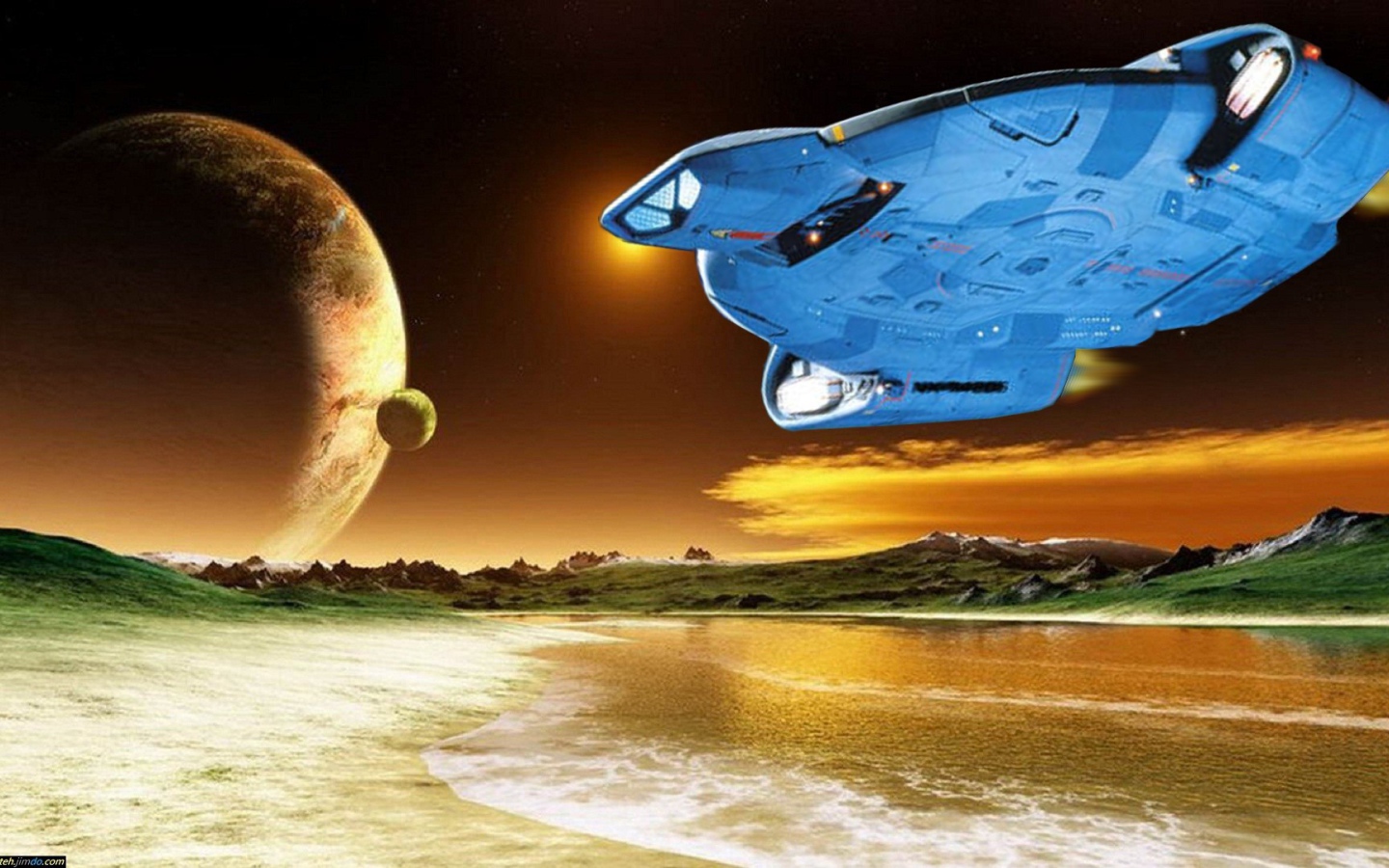 Космический корабль садится на планету