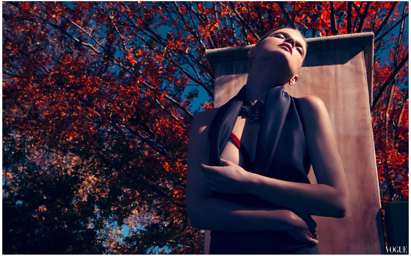 Фотография девушки на фоне осенних деревьев