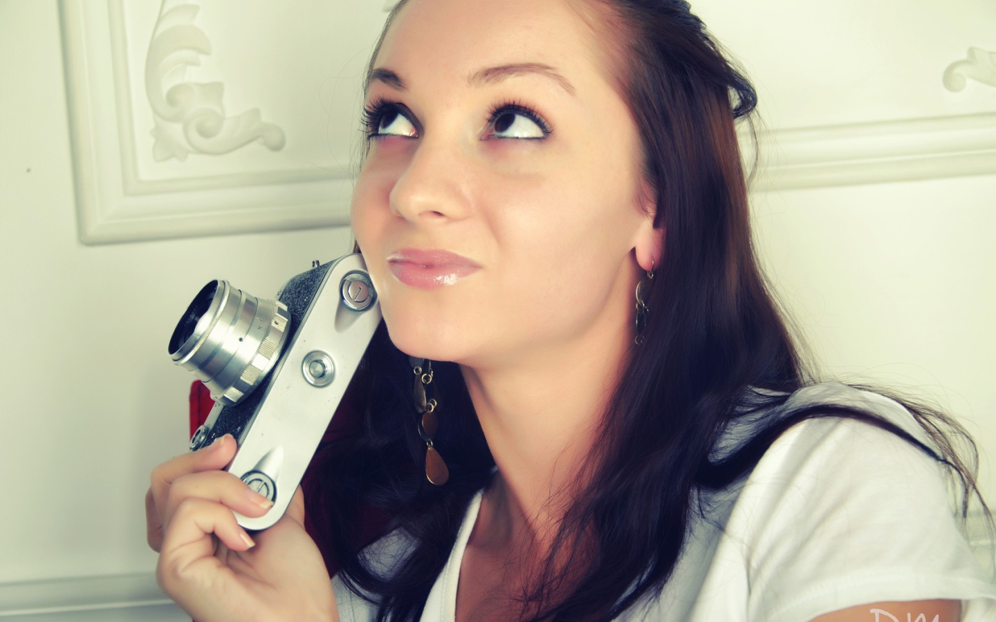 Брюнетка с фотоаппаратом