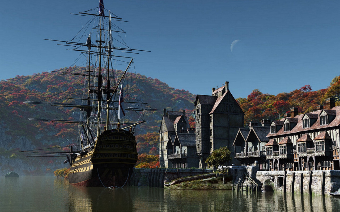 Парусный корабль на пристани