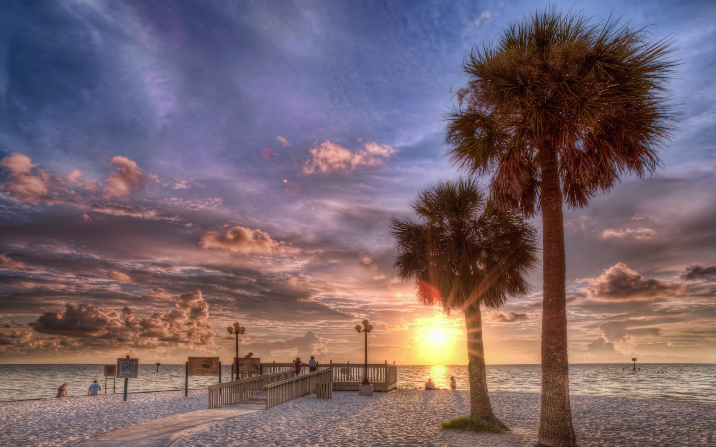 Закат на пляже с пальмами