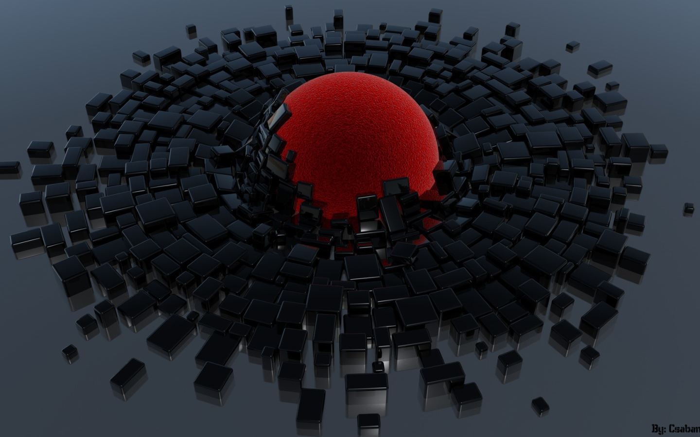 Красный шар и черные кубики