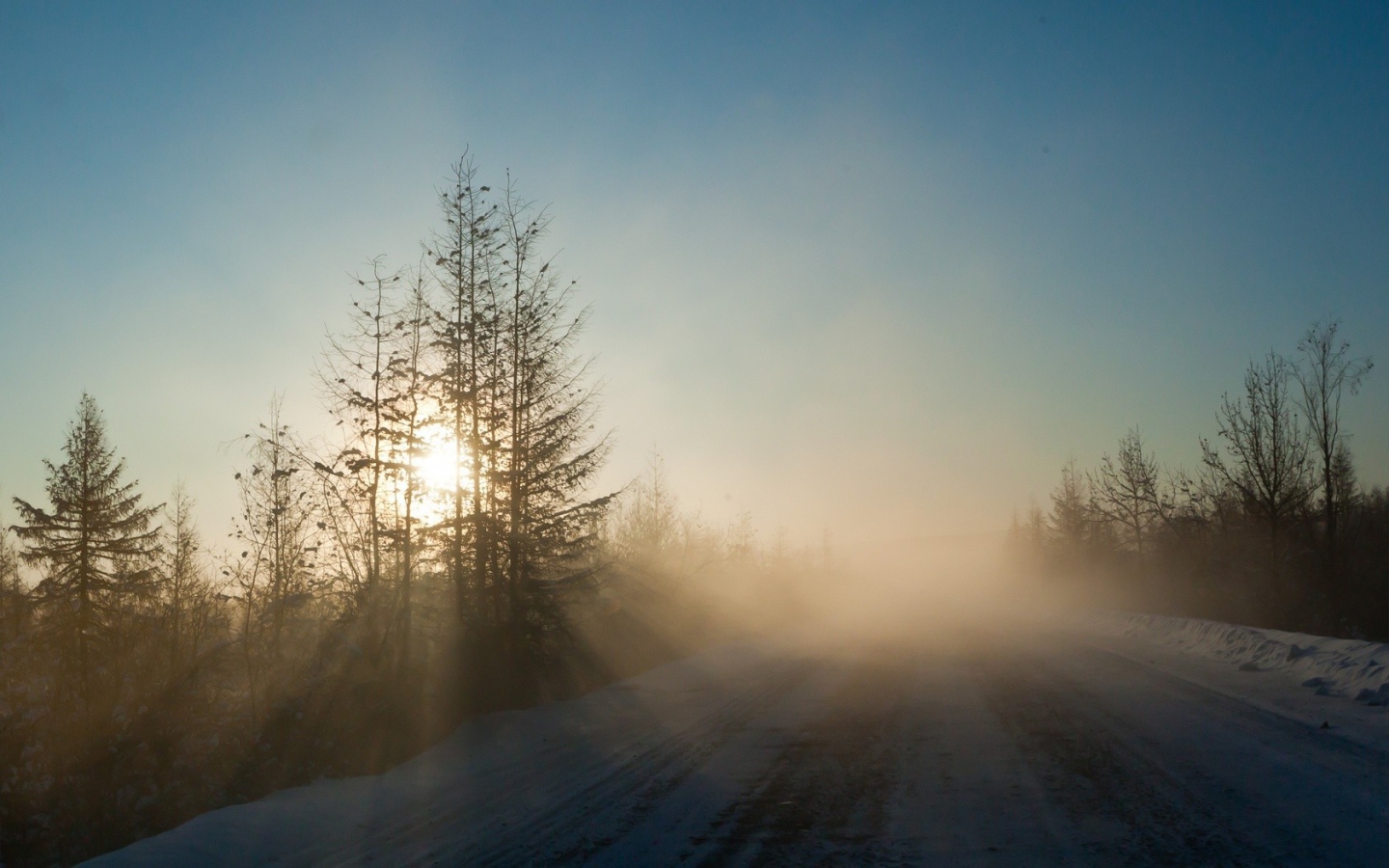 Морозное утро на дороге