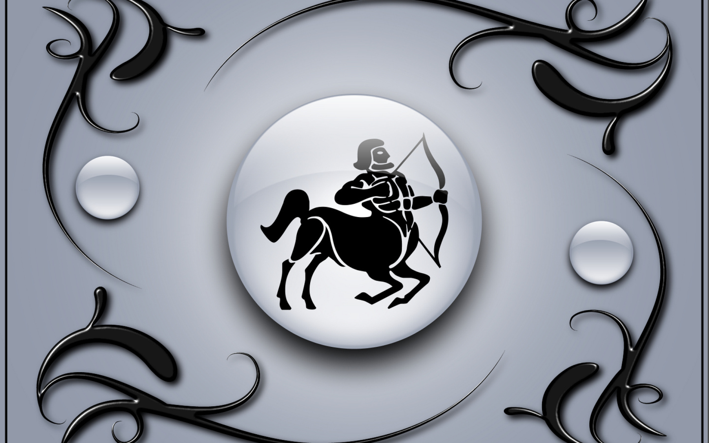 Знак стрелец на сером фоне с чёрным орнаментом