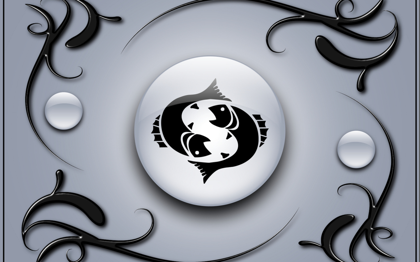 Знак рыбы на сером фоне с чёрным орнаментом 