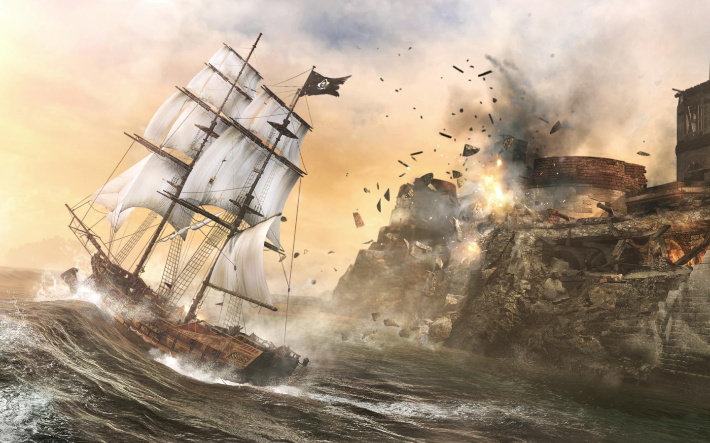 Кредо Убийцы IV корабль атакует форт