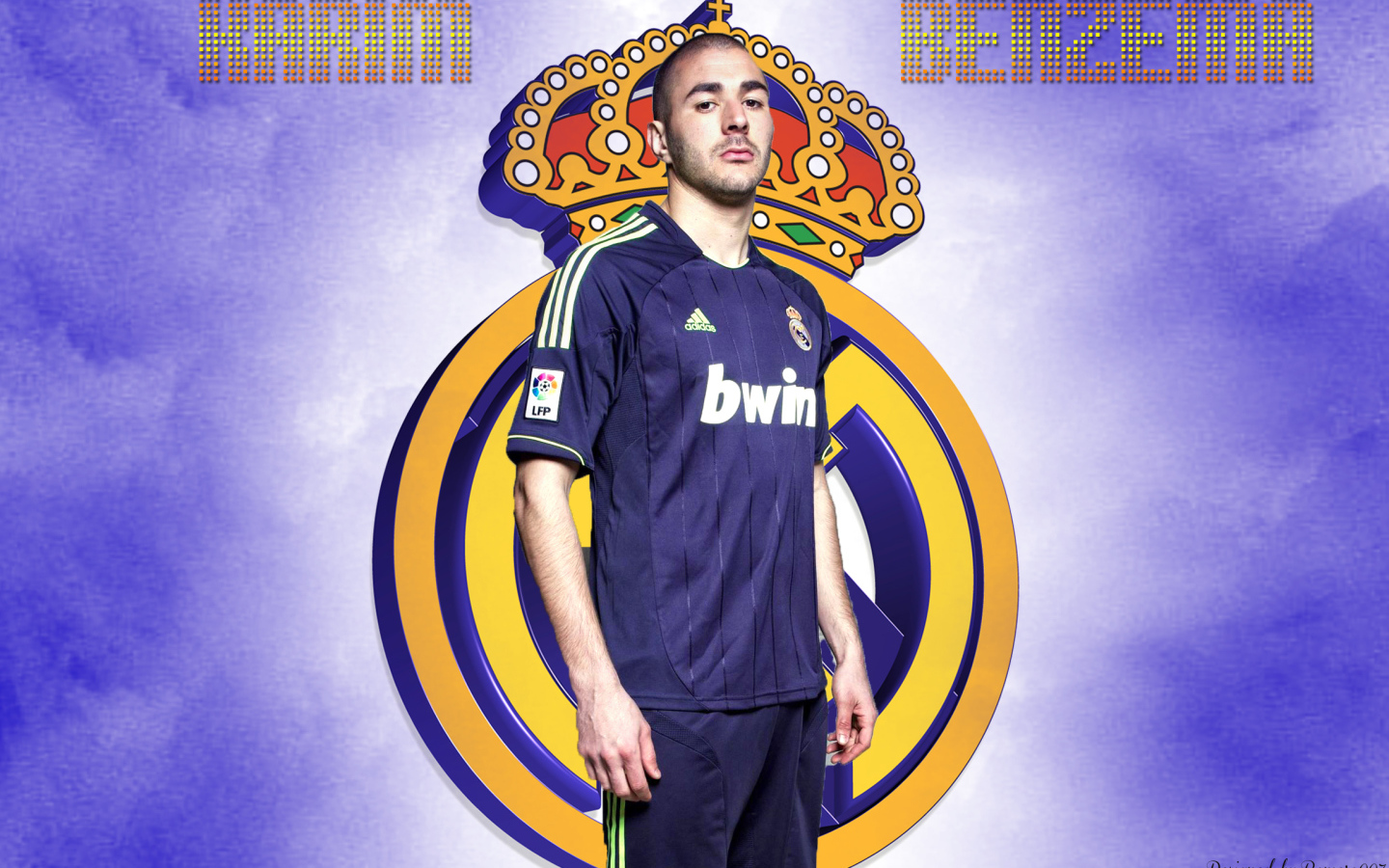 The football player Real Madrid Karim Benzema under the sky
