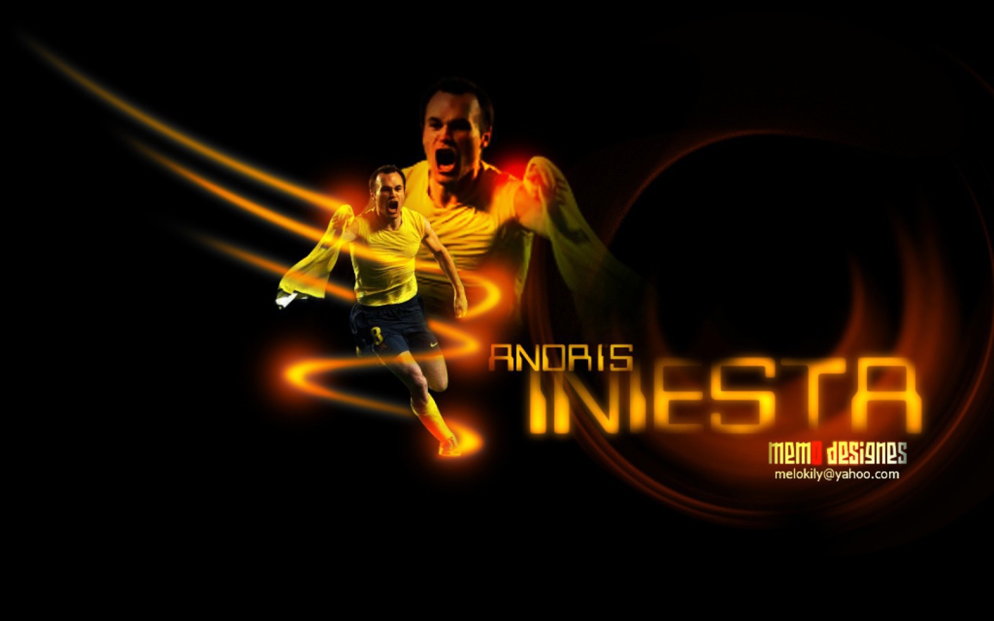 Игрок Барселоны Андрес Иньеста на черном фоне