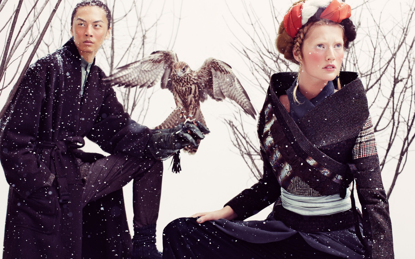 Фотография пары с соколом