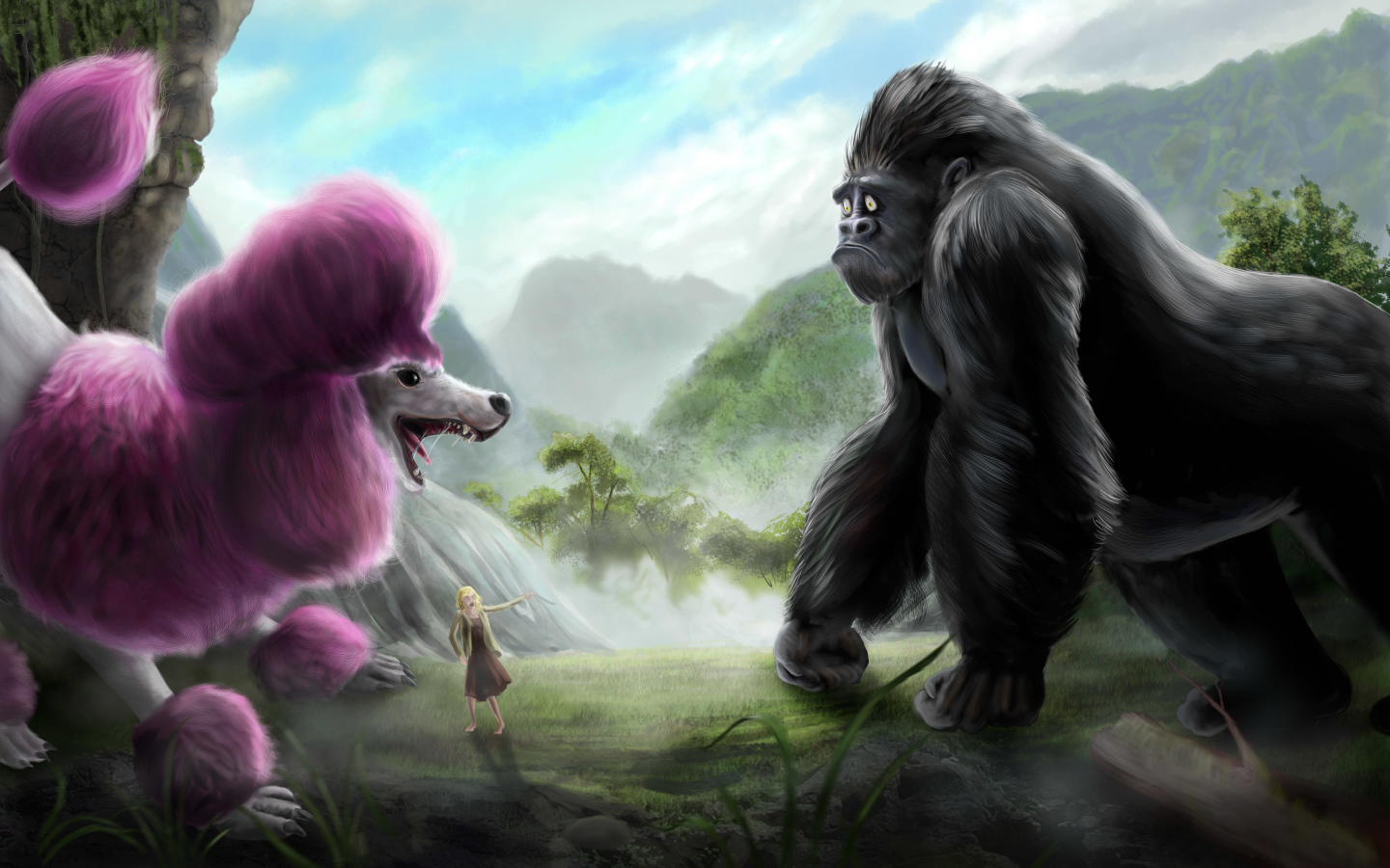 Розовый пудель и горилла