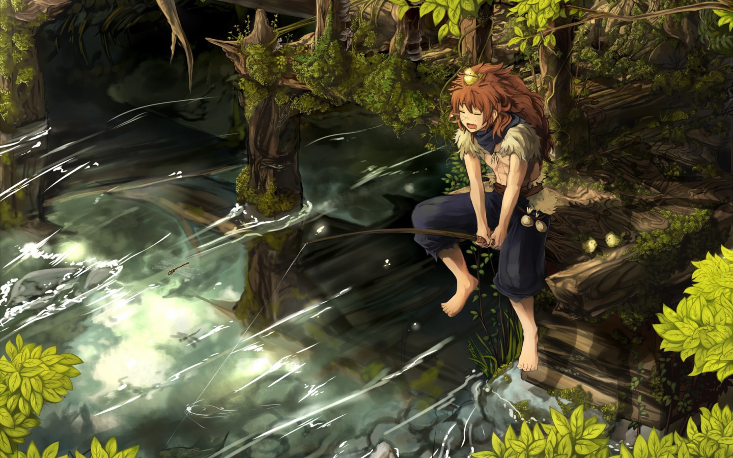 Мальчик рыбачит