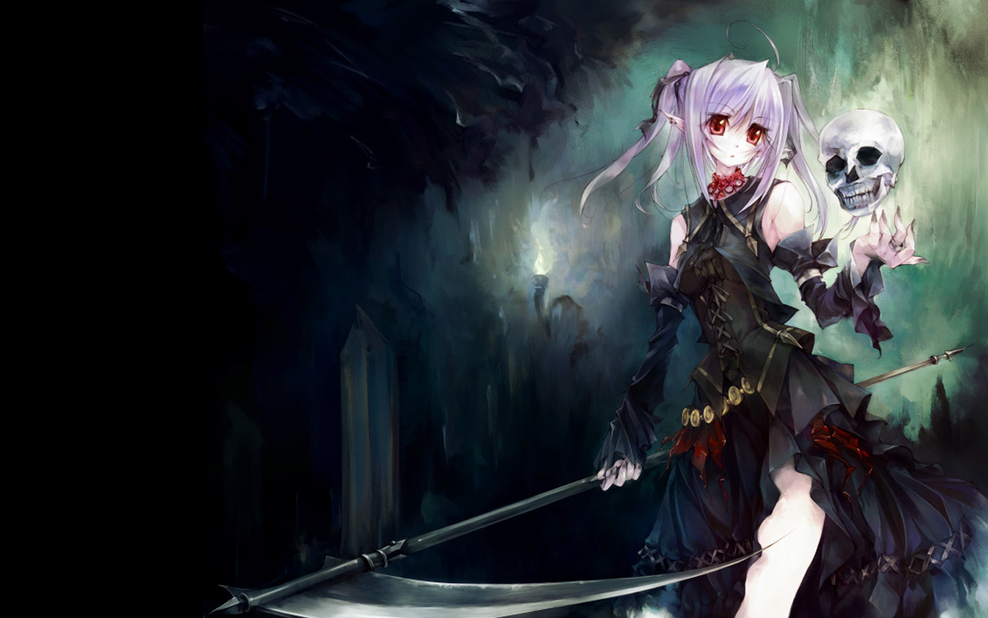 Девочка с косой и черепом