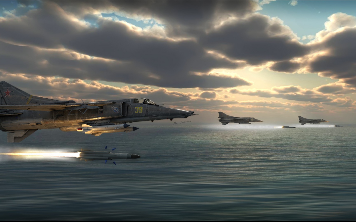 Выстрел истребителя над морем