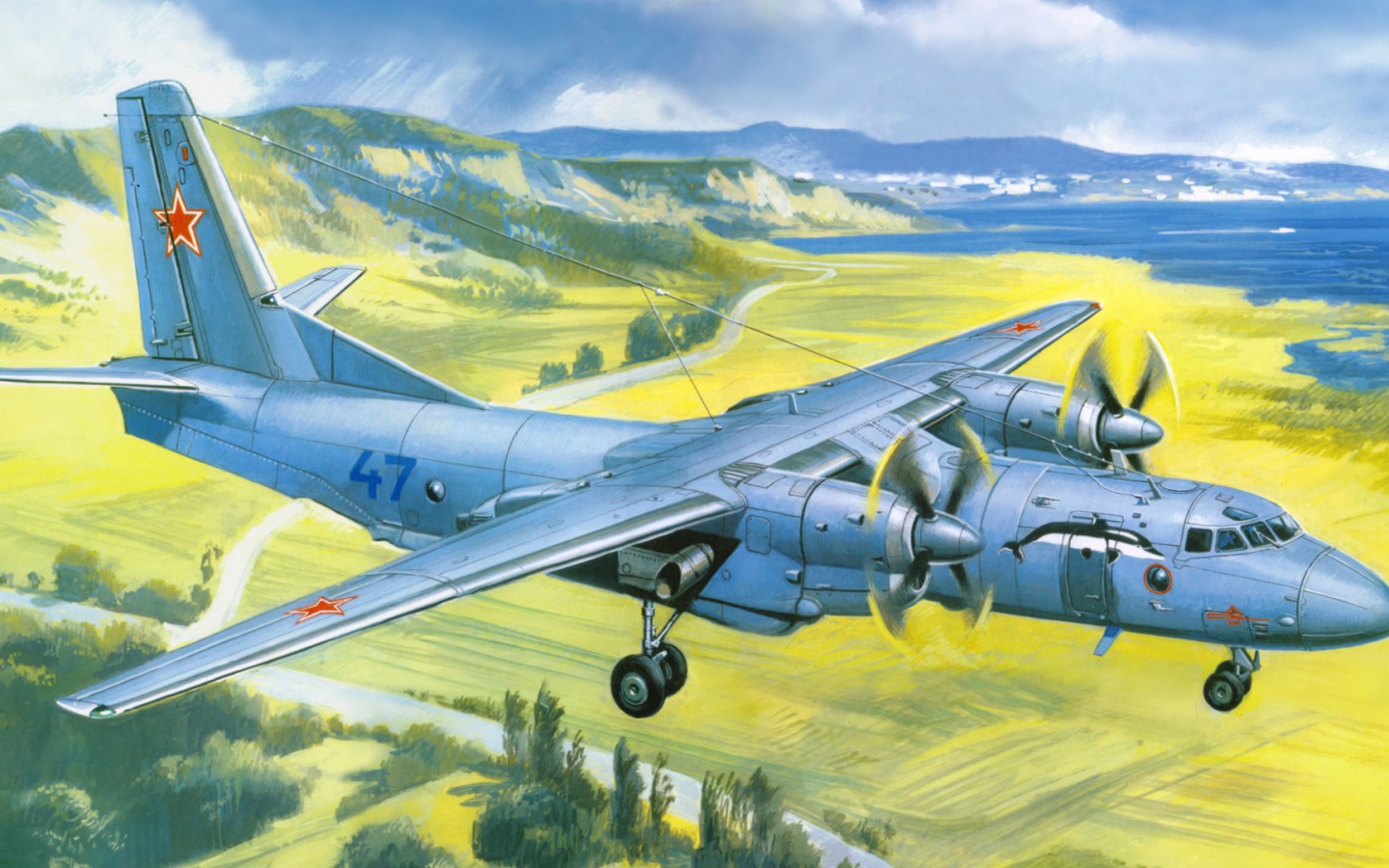 Советский самолет над полями