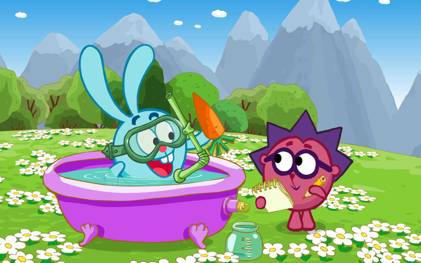 Крош купается в мультфильме Смешарики