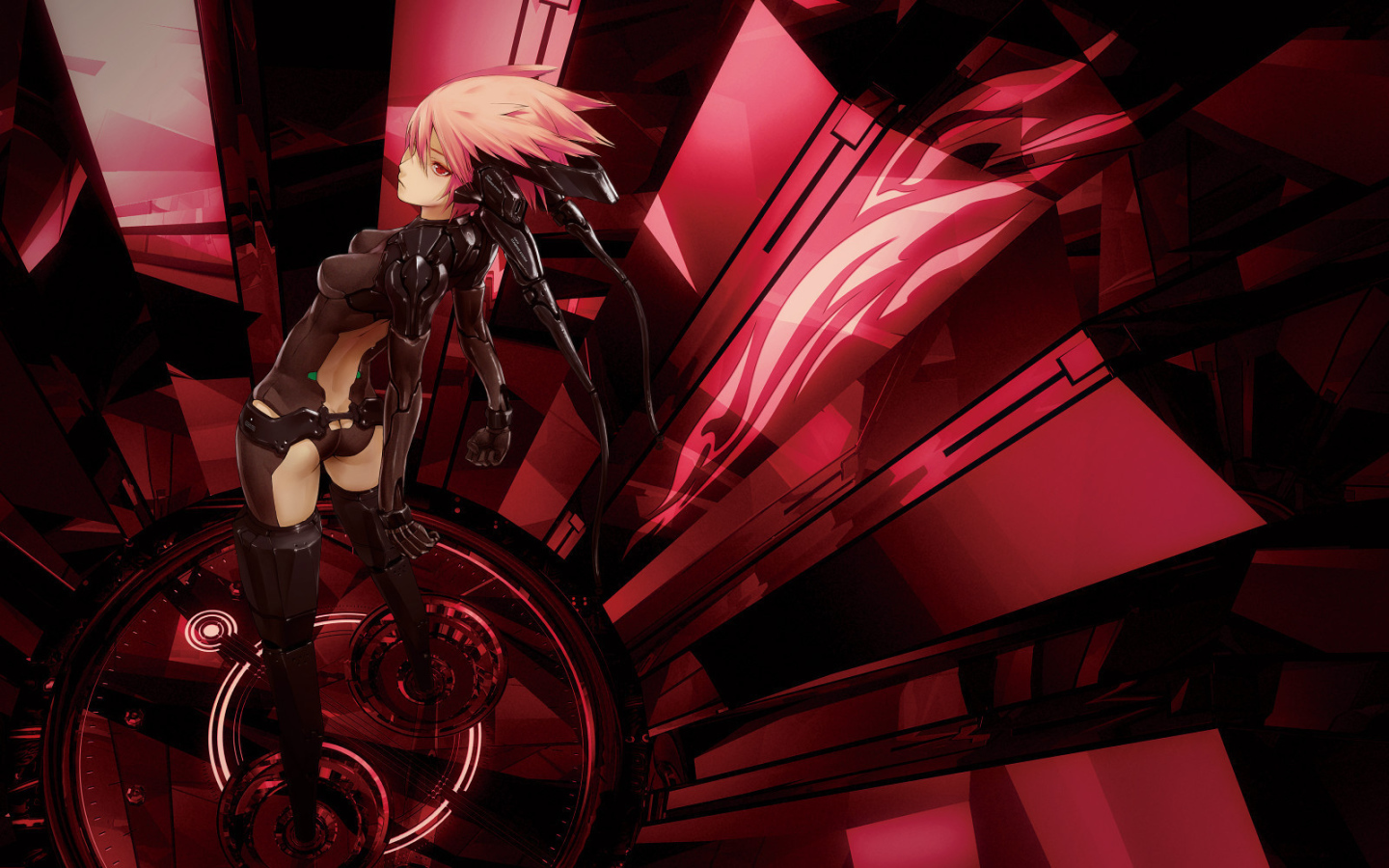 Девочка робот в красных тонах