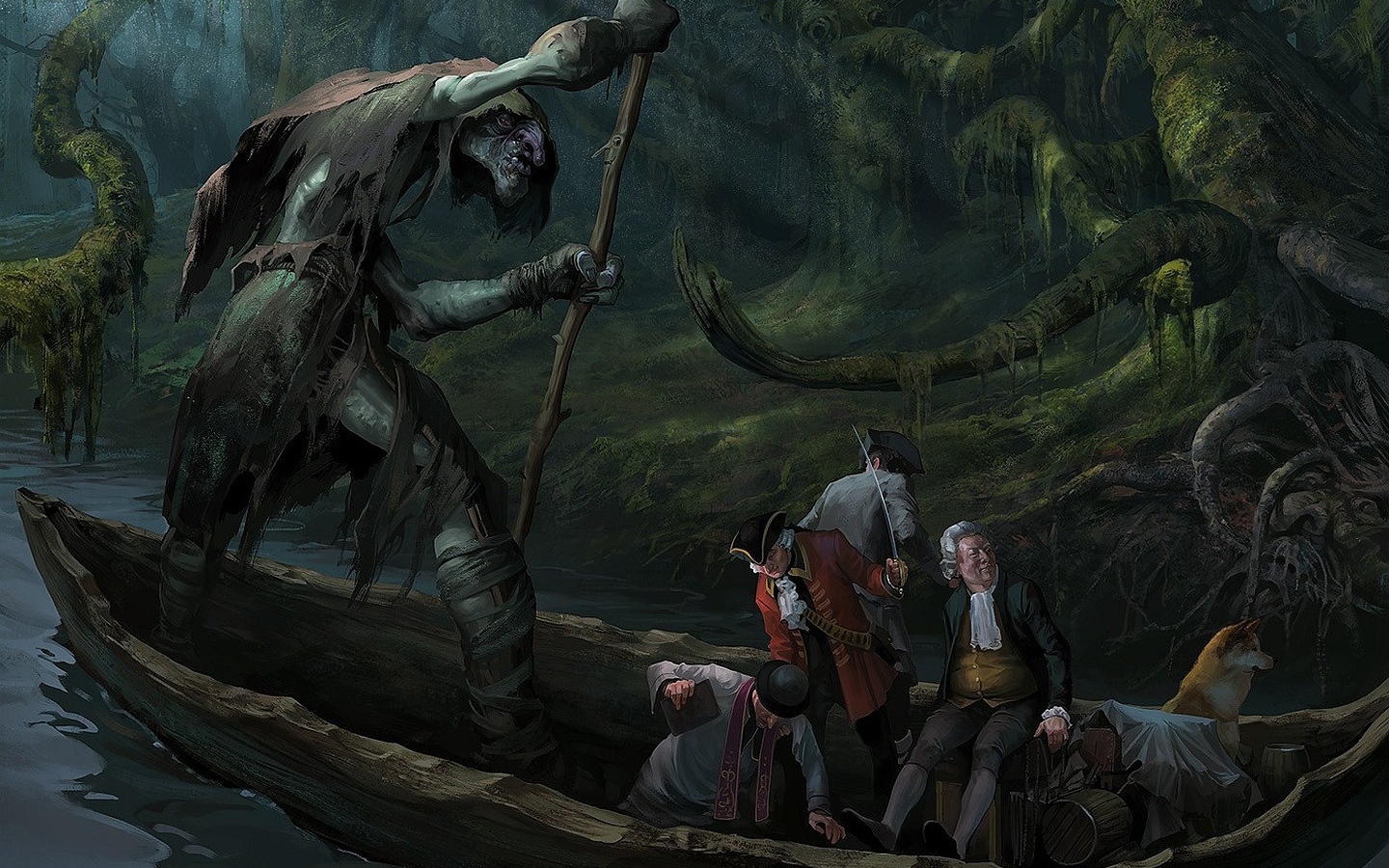 Великан и люди в лодке