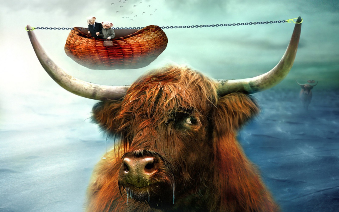 Мыши на рогах коровы