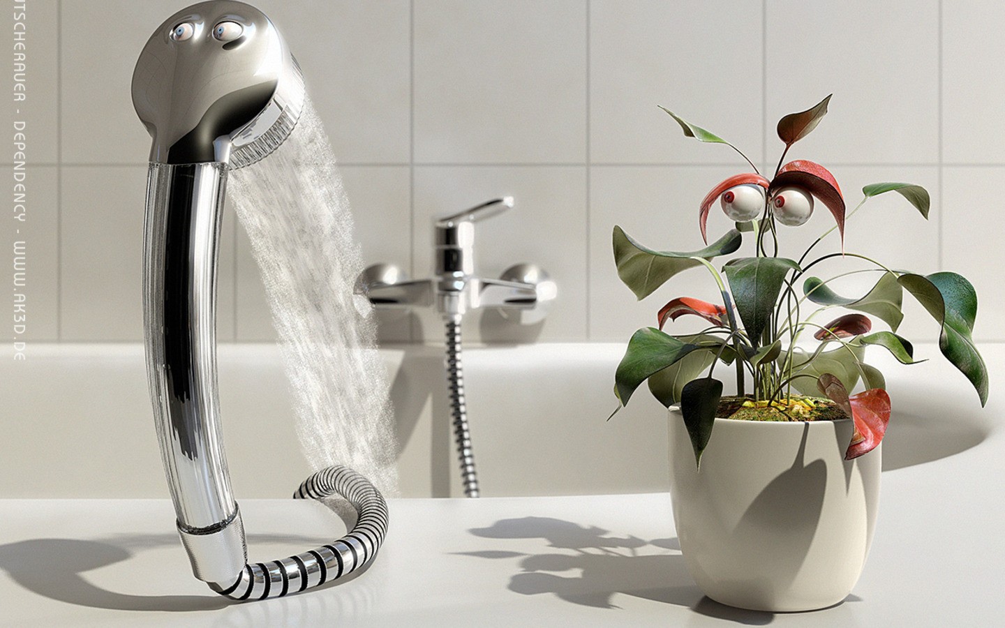 Цветок и душ с глазами