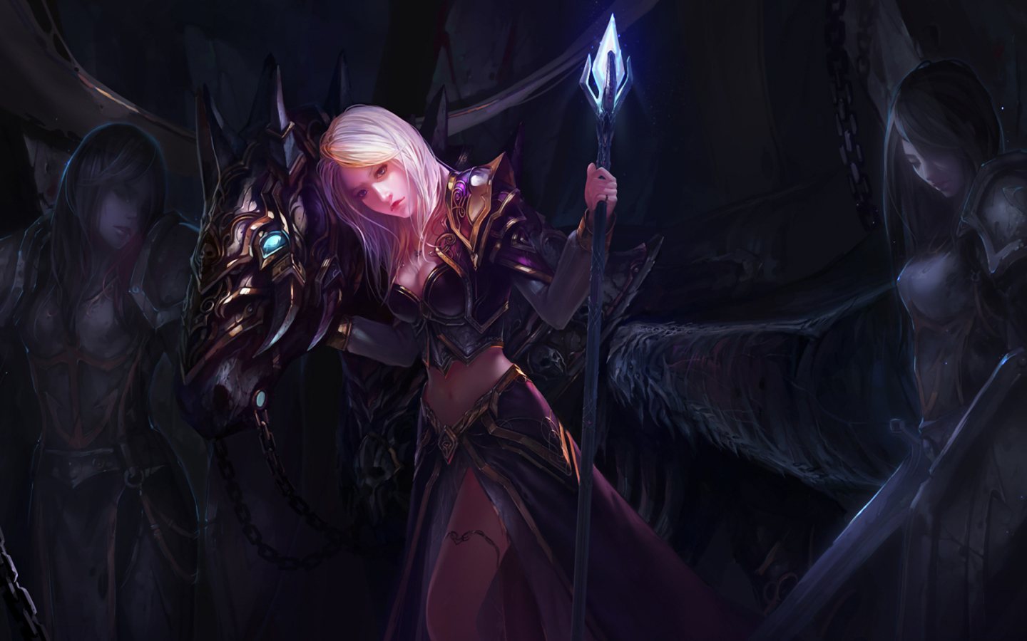 Девушка в доспехах с посохом