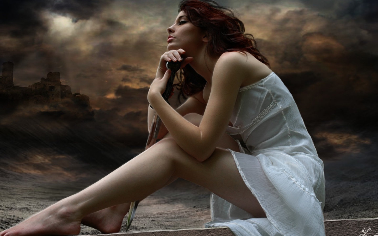 Девушка на фоне древнего города