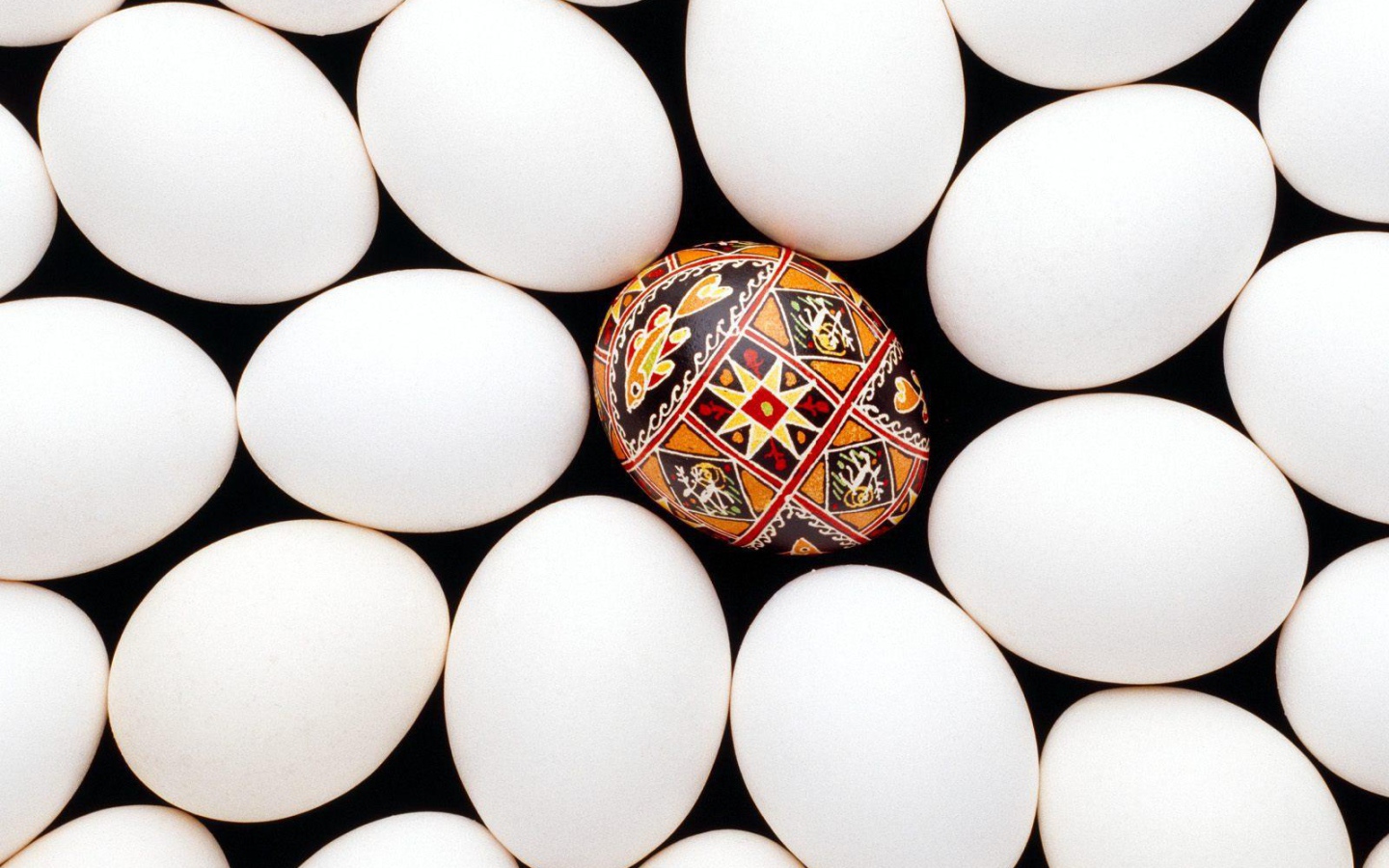 Крашенное яйцо среди белых на Пасху