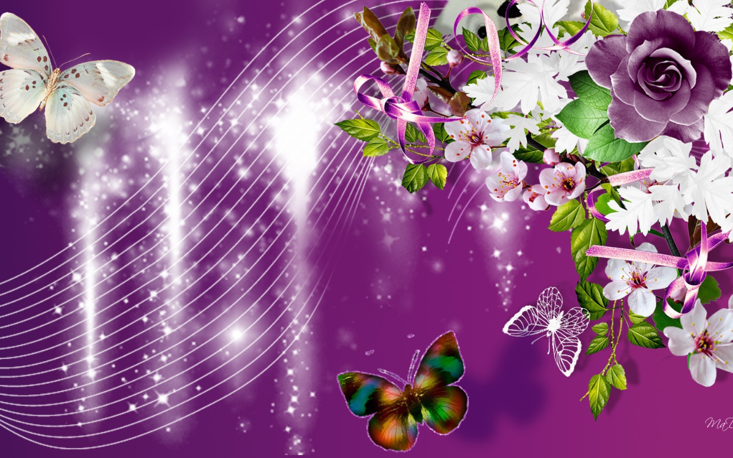 Фиолетовые розы и другие цветы, красивая картинка на восьмое марта