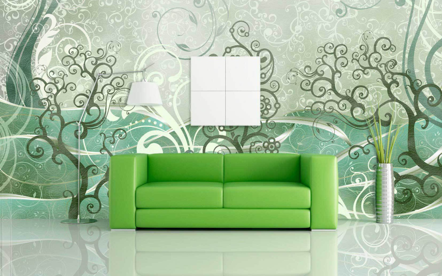 Зеленый диван в интерьере