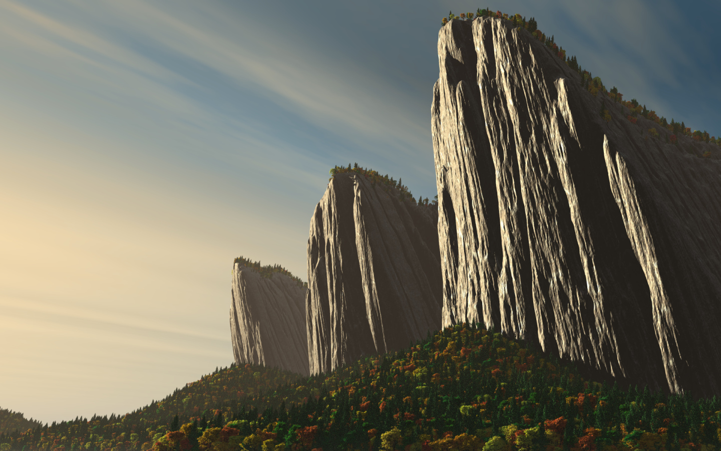 Скалы освещенные закатом