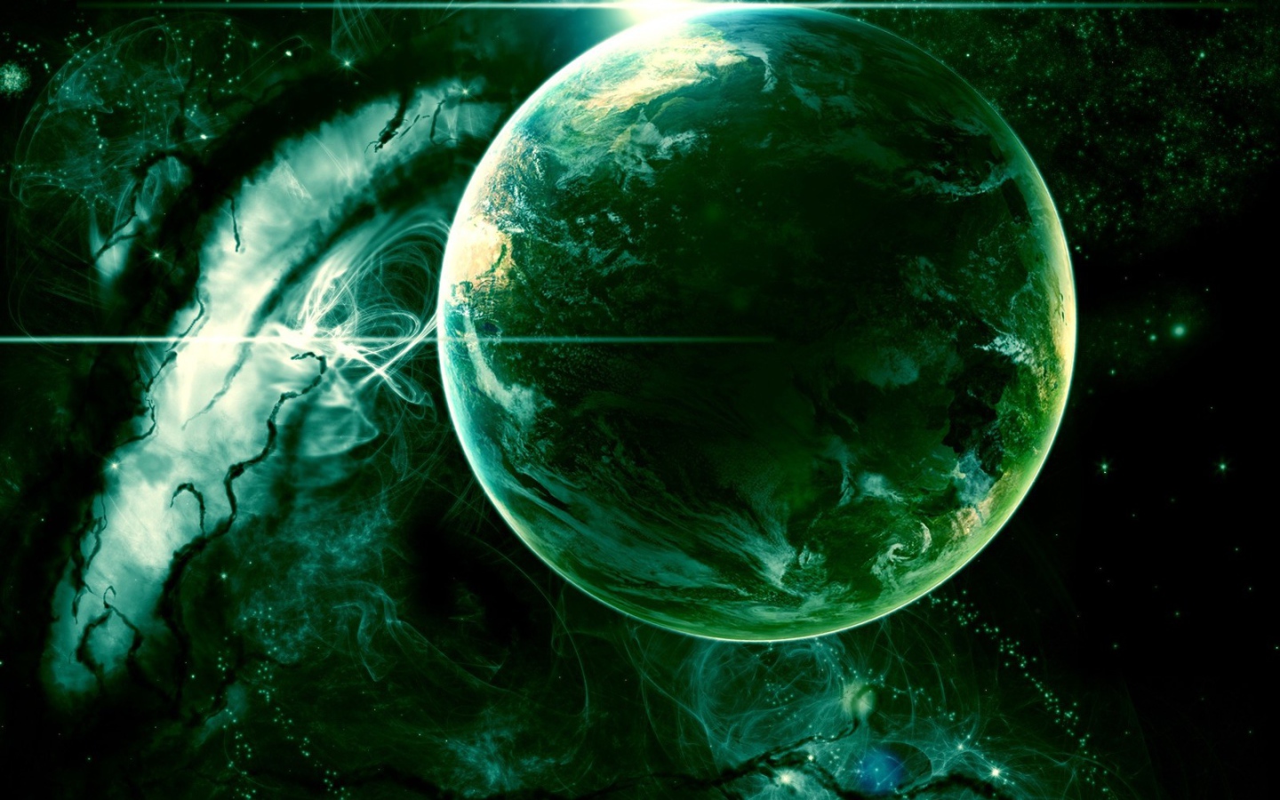 Зеленая планета в космосе